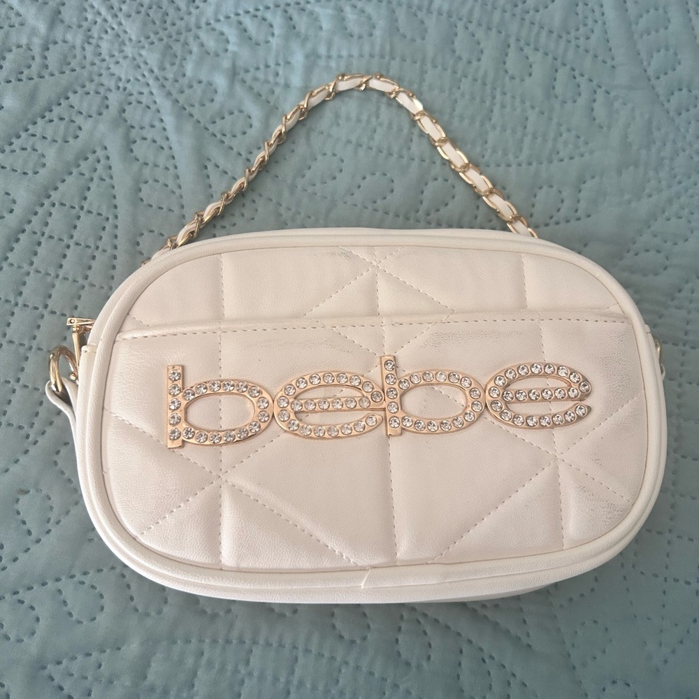 Bebe Cream Quilted Clutch with Gold Accents